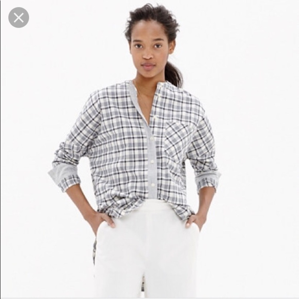 Madewell Collarless Messenger Shirt- Dossier Plaid